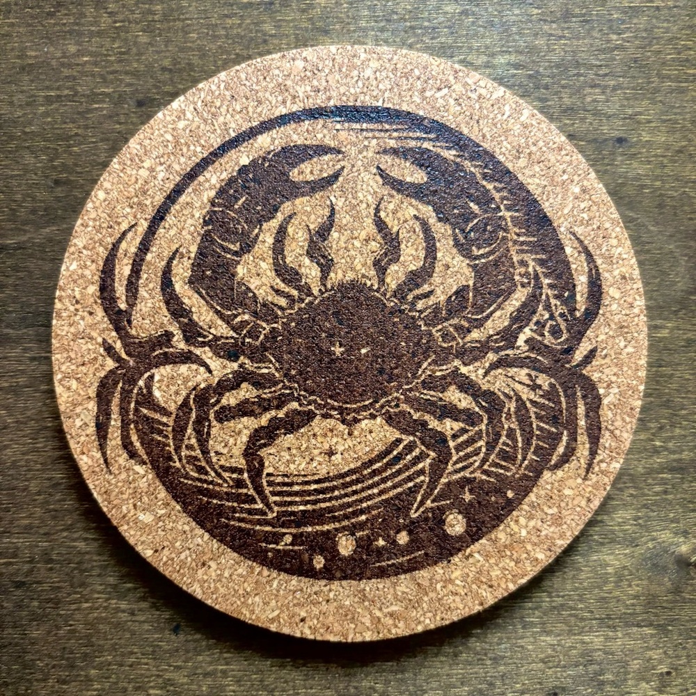 Cancer Artistic Zodiac Design Laser Engraved Cork Coaster